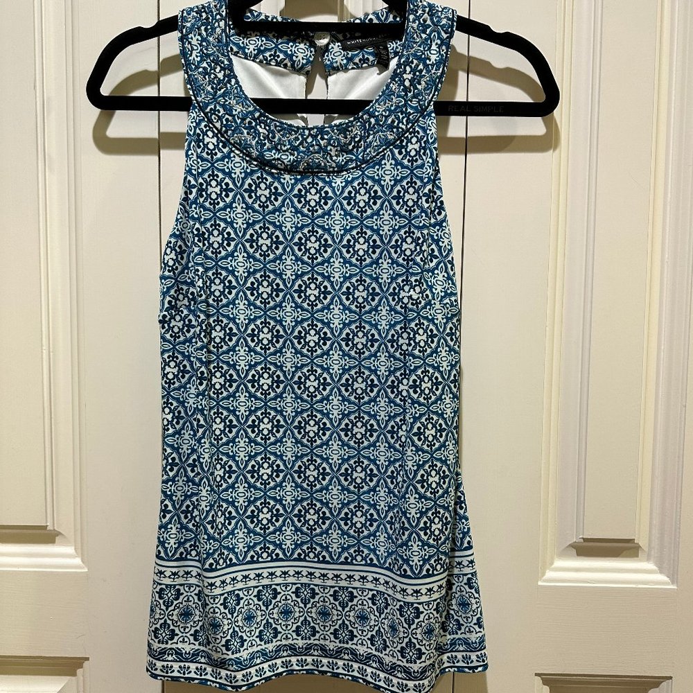 White House Black Market Twilight Teal Halter Top with Rhinestone Collar.